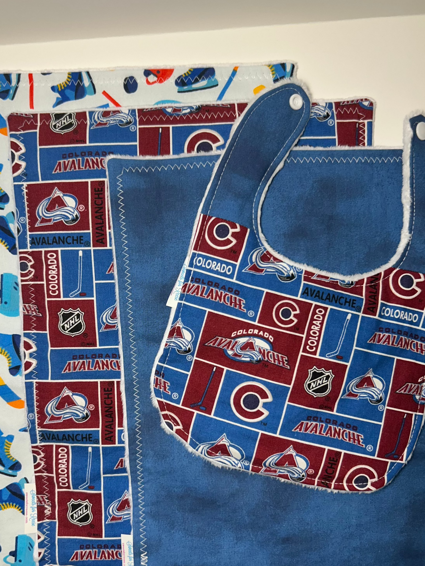 Colorado Avalanche Hockey 3 Burp Cloths and Bib Set