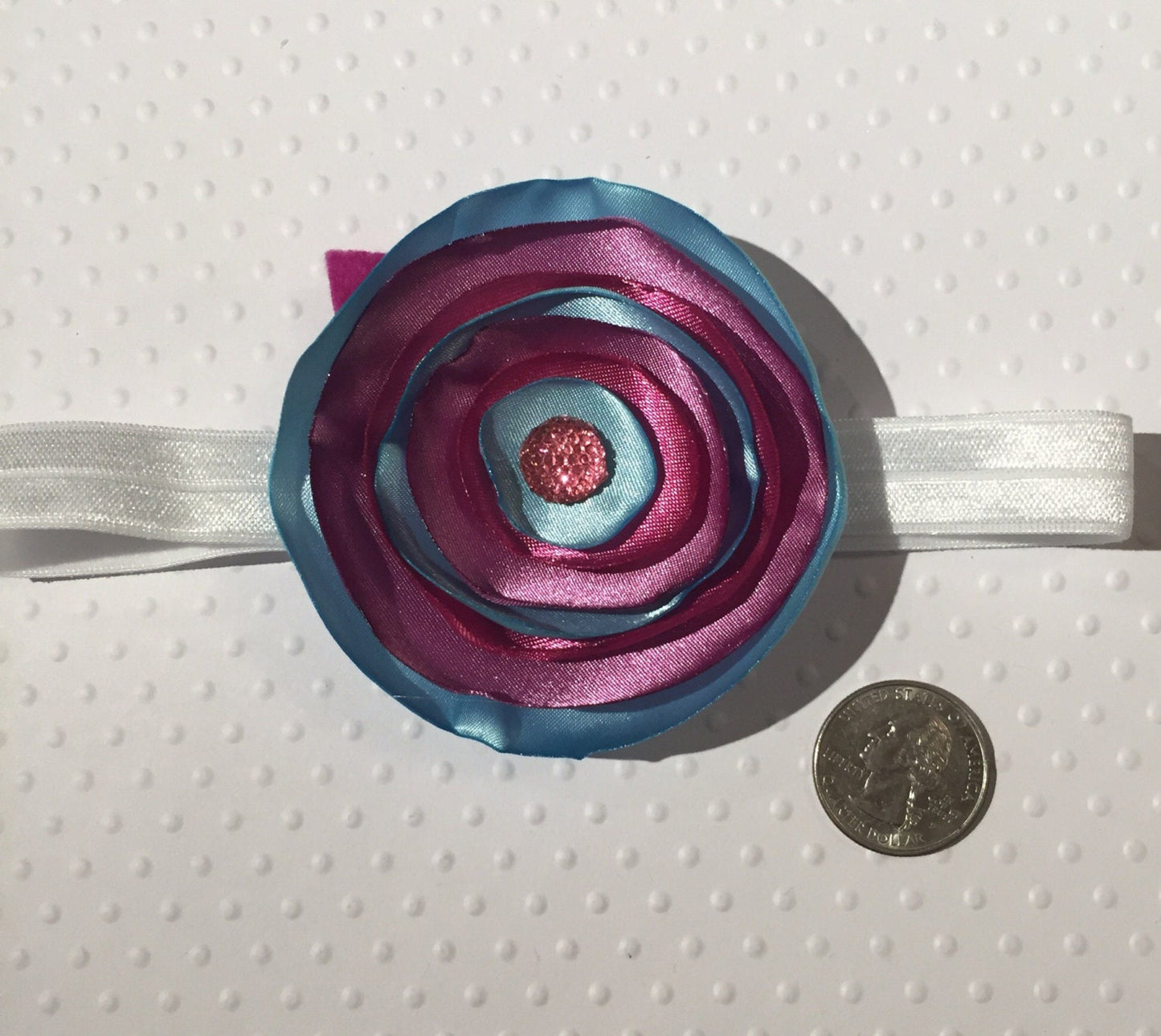 Orchid, Pink and Blue Burned Satin Flower Headband