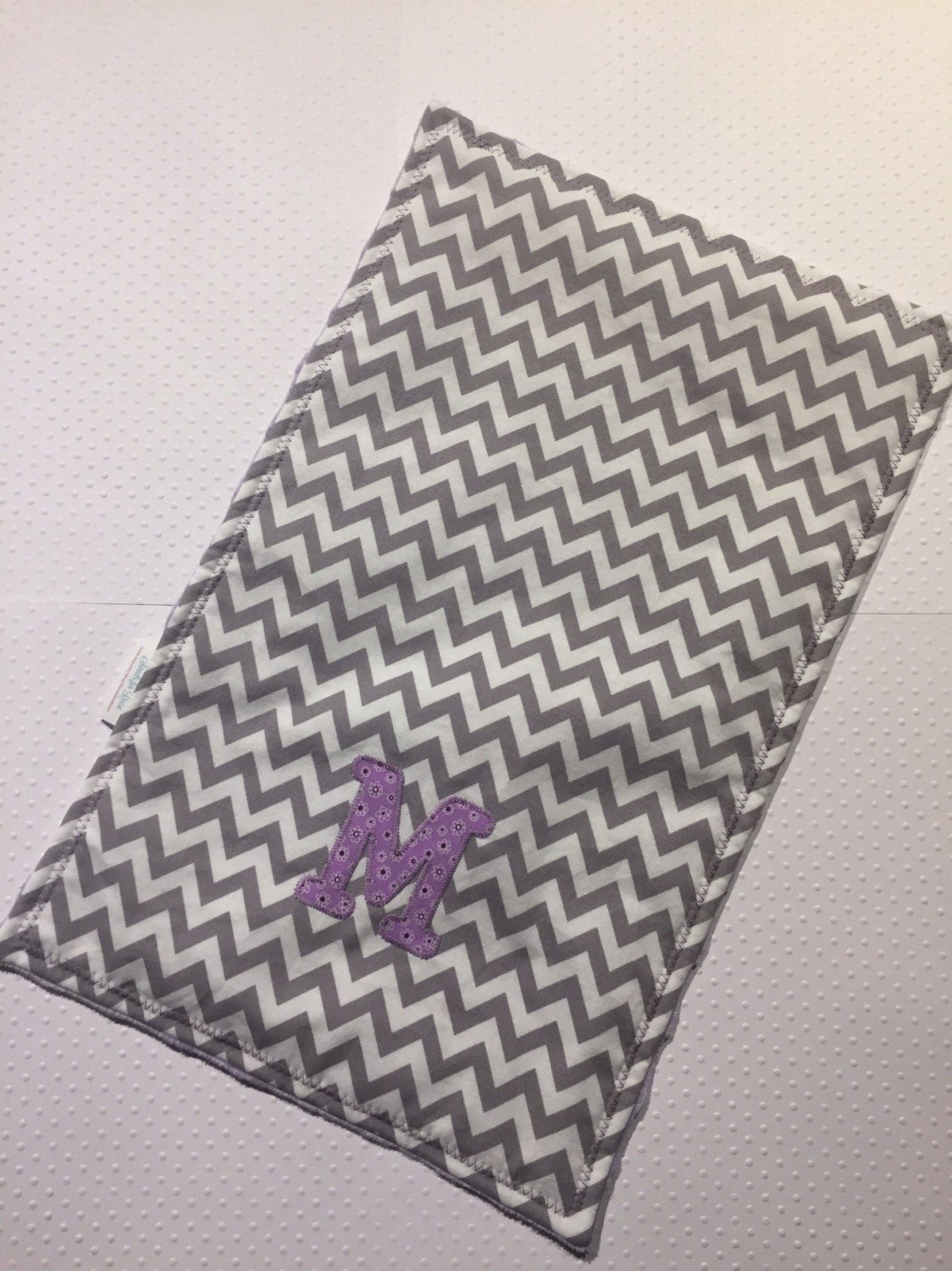 Gray Chevron with Purple Monogrammed Burp Cloth
