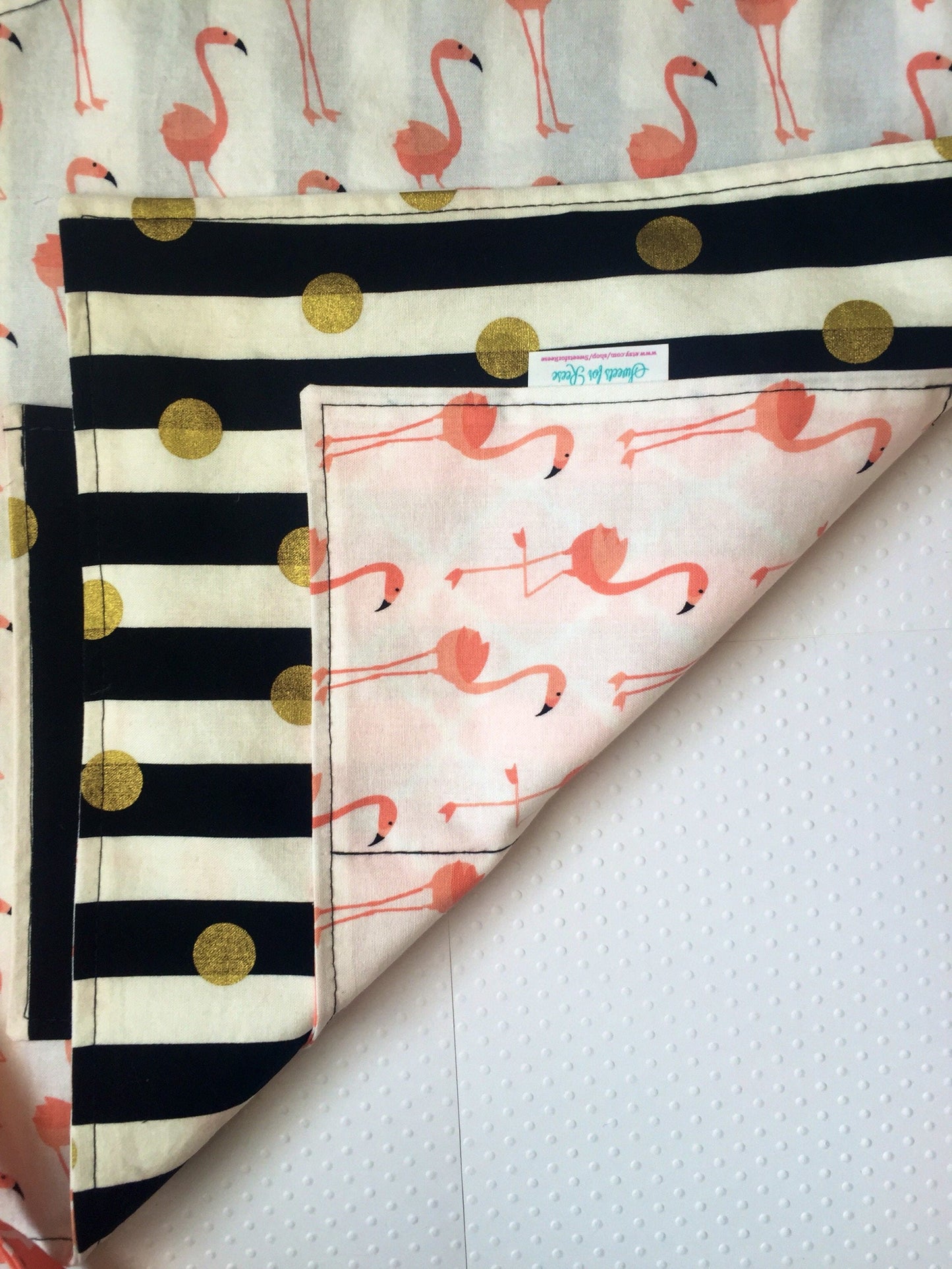 Flamingo / Black, White and Gold Dot Apron - Reversible Apron/Art Smock - Child Size