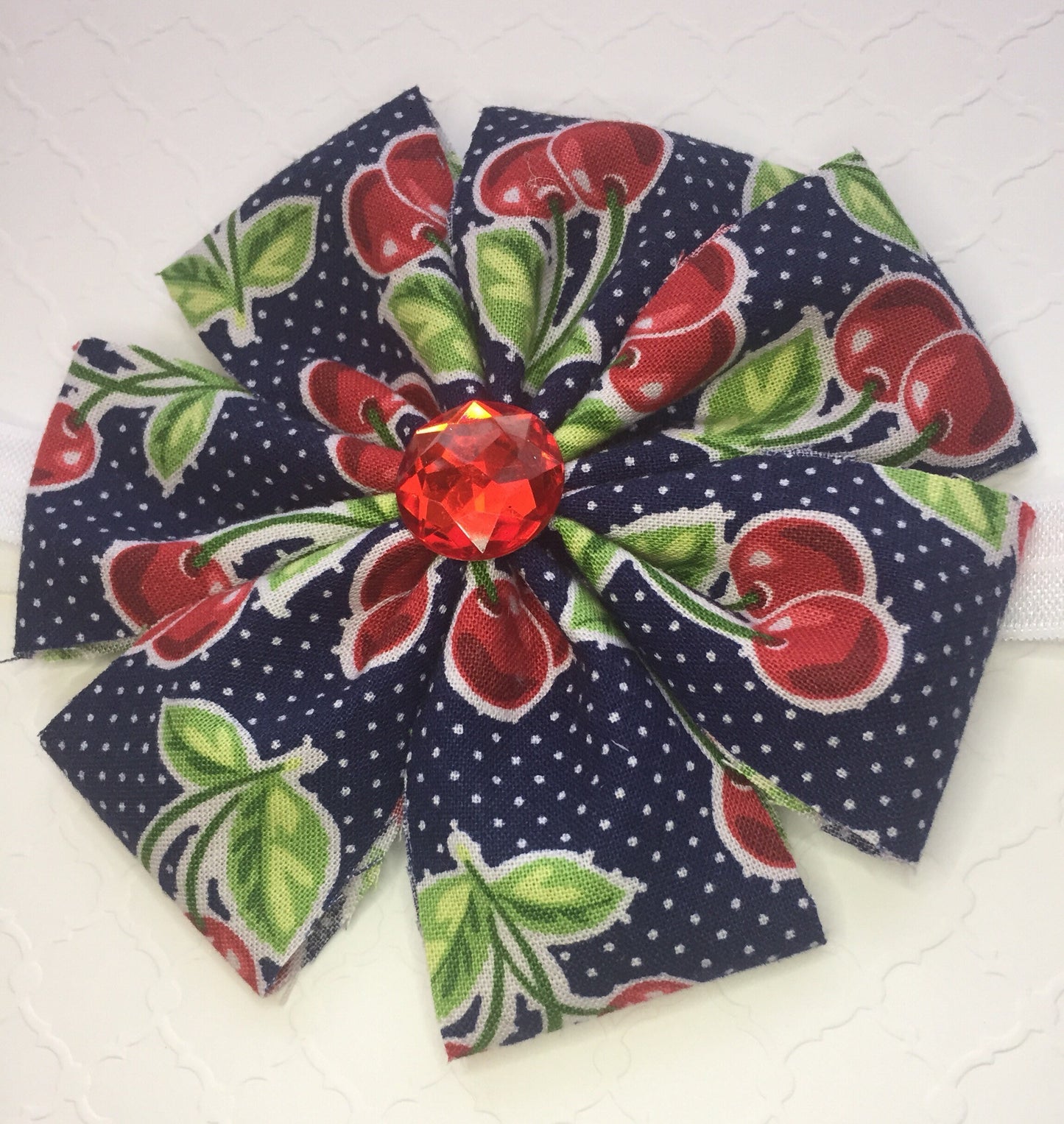 Vintage Cherries Fabric Flower Headband