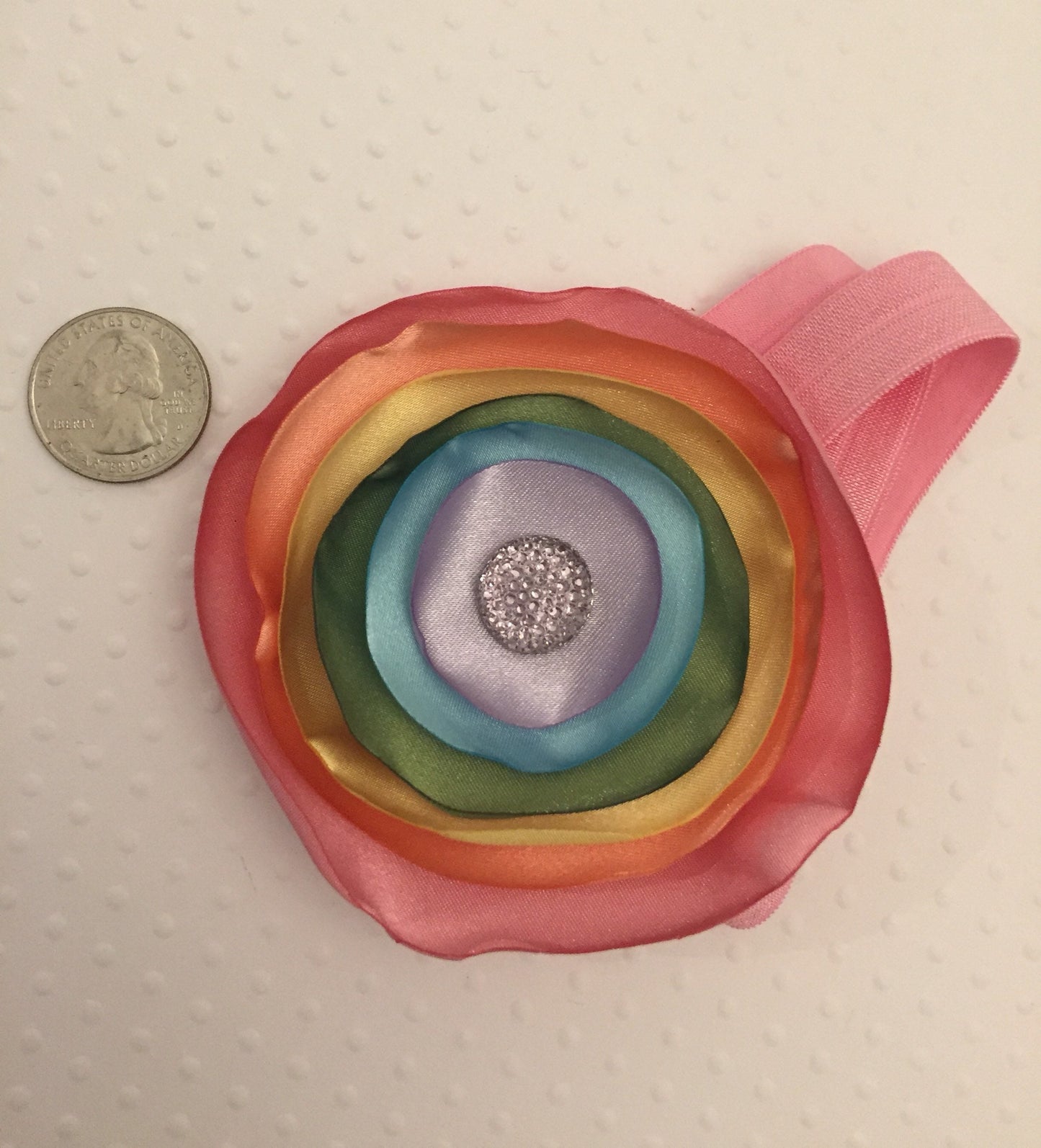 Rainbow Satin Burned Edges Flower Headband Pastels