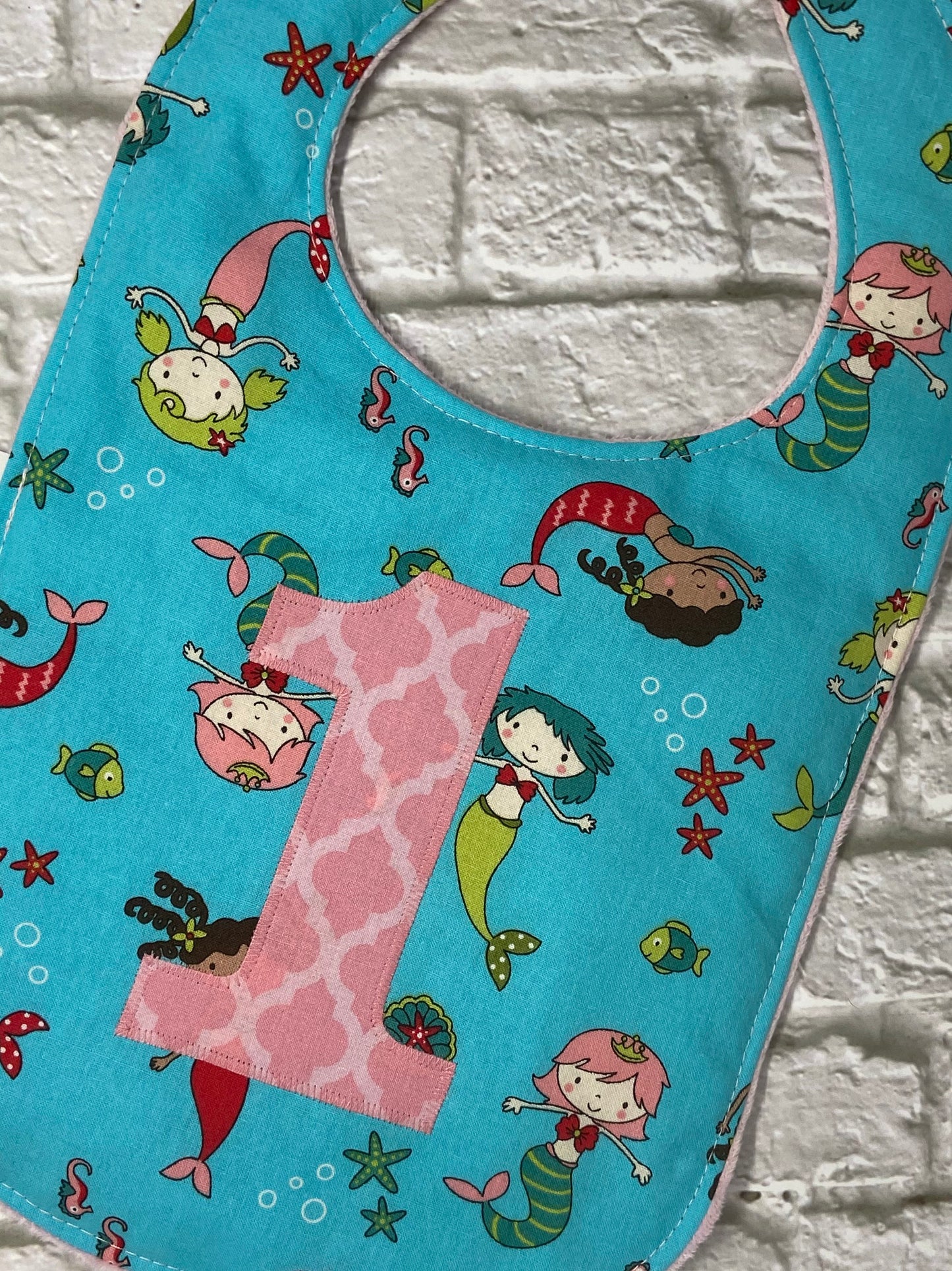 Mermaids First Birthday Bib
