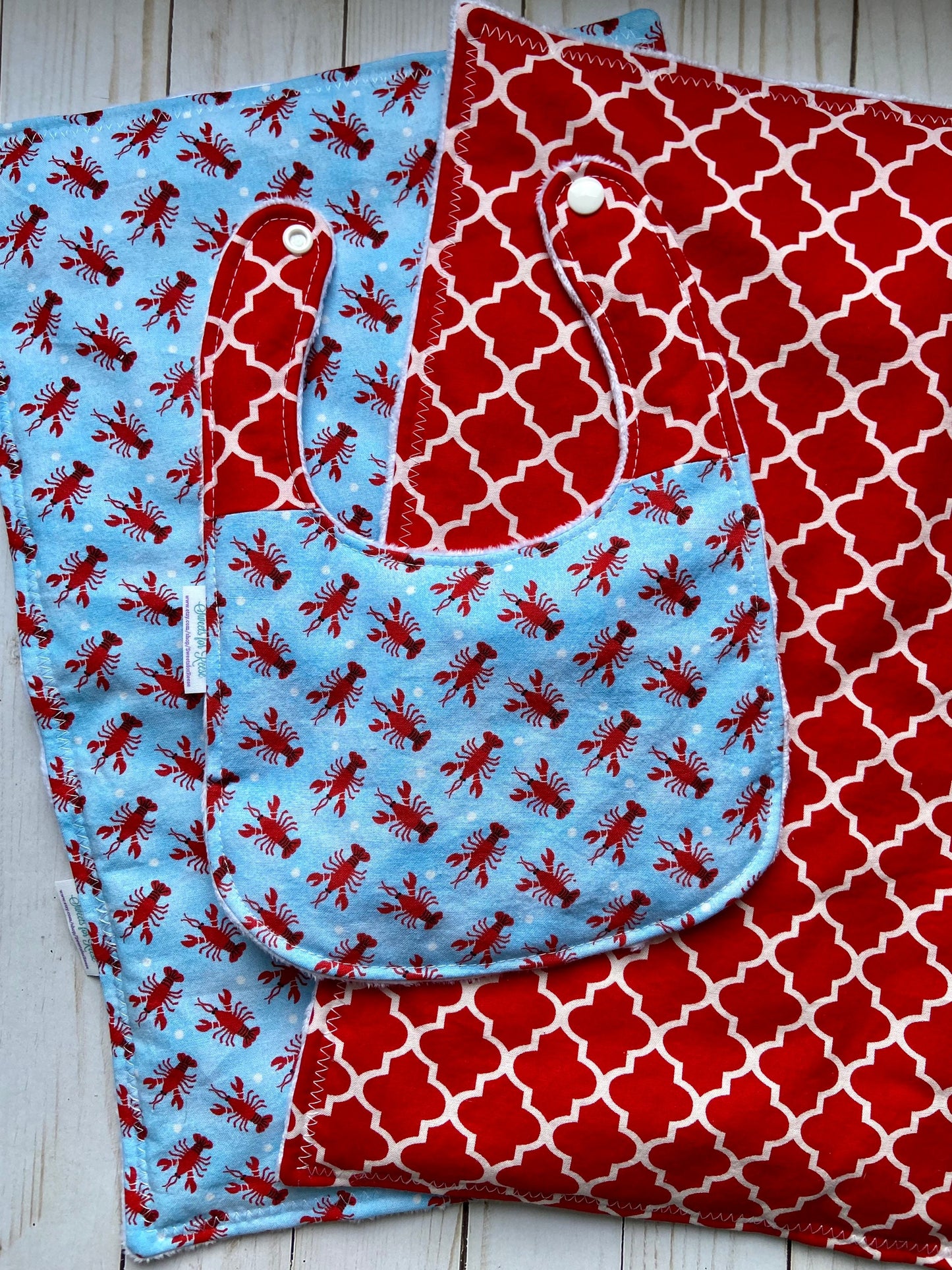 Lobster Burp Cloth and Bib Set - Set of 3