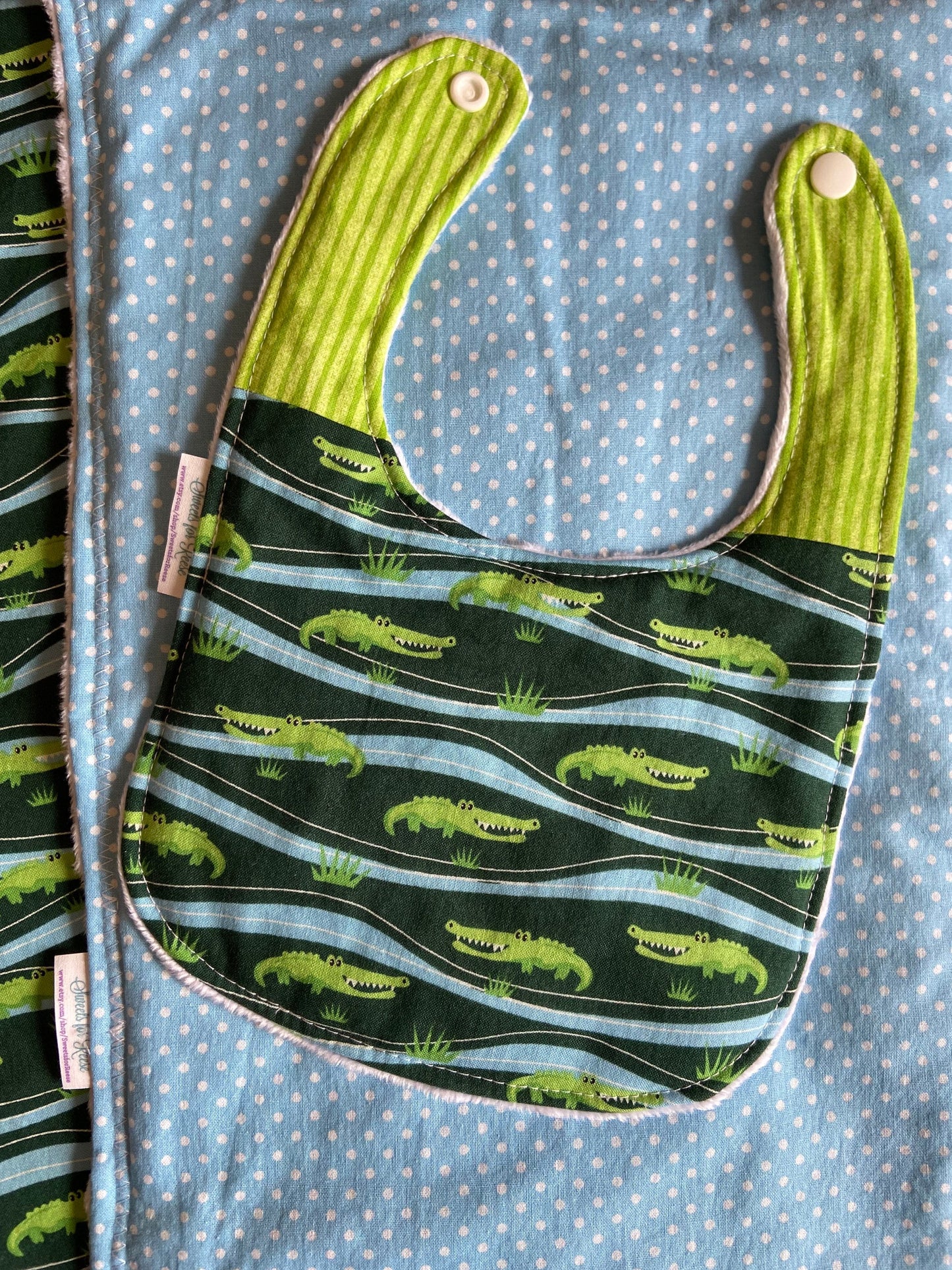 Alligator Crocodile Burp Cloth and Bib set of 3