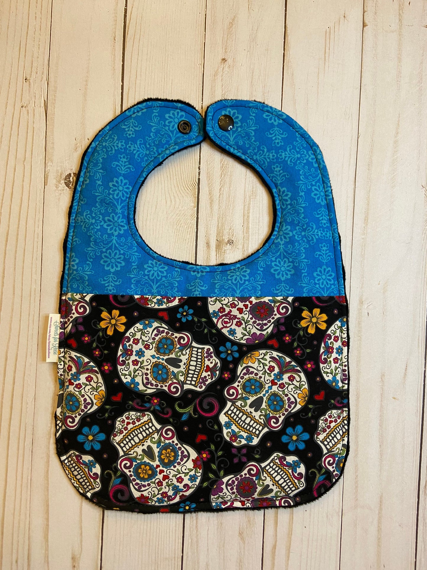 Halloween Dia De Los Muertos Sugar Skulls Toddler Bib Black or Red (fits up to 24 months)