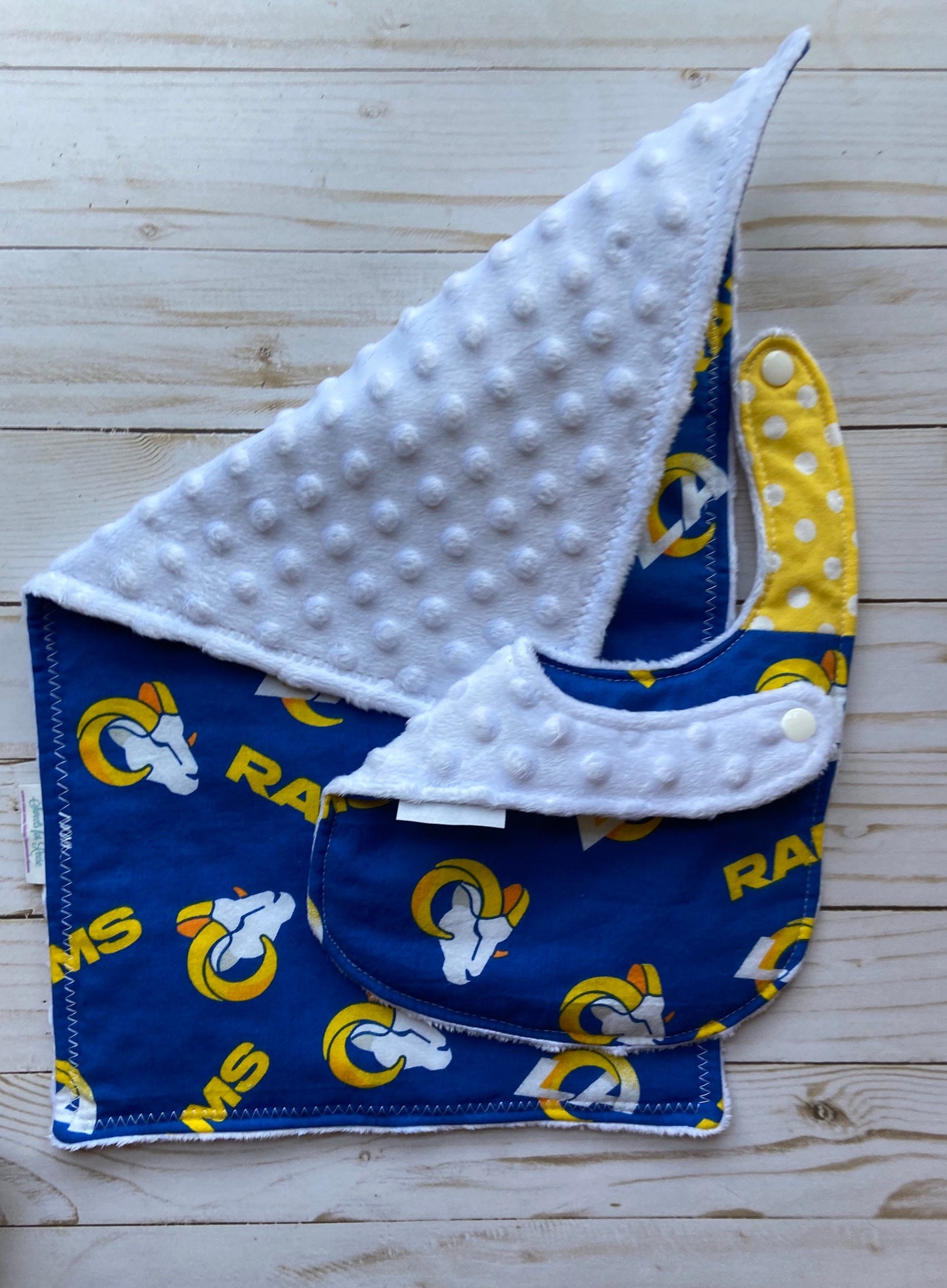 Los Angeles Rams Football 2 Burp Cloths and 1 Bib