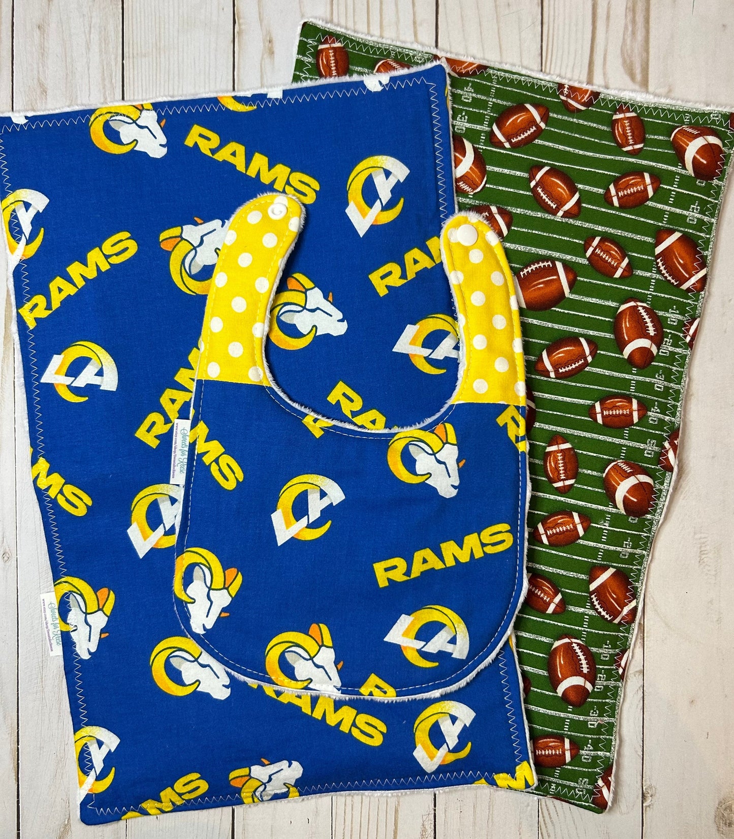 Los Angeles Rams Football 2 Burp Cloths and 1 Bib