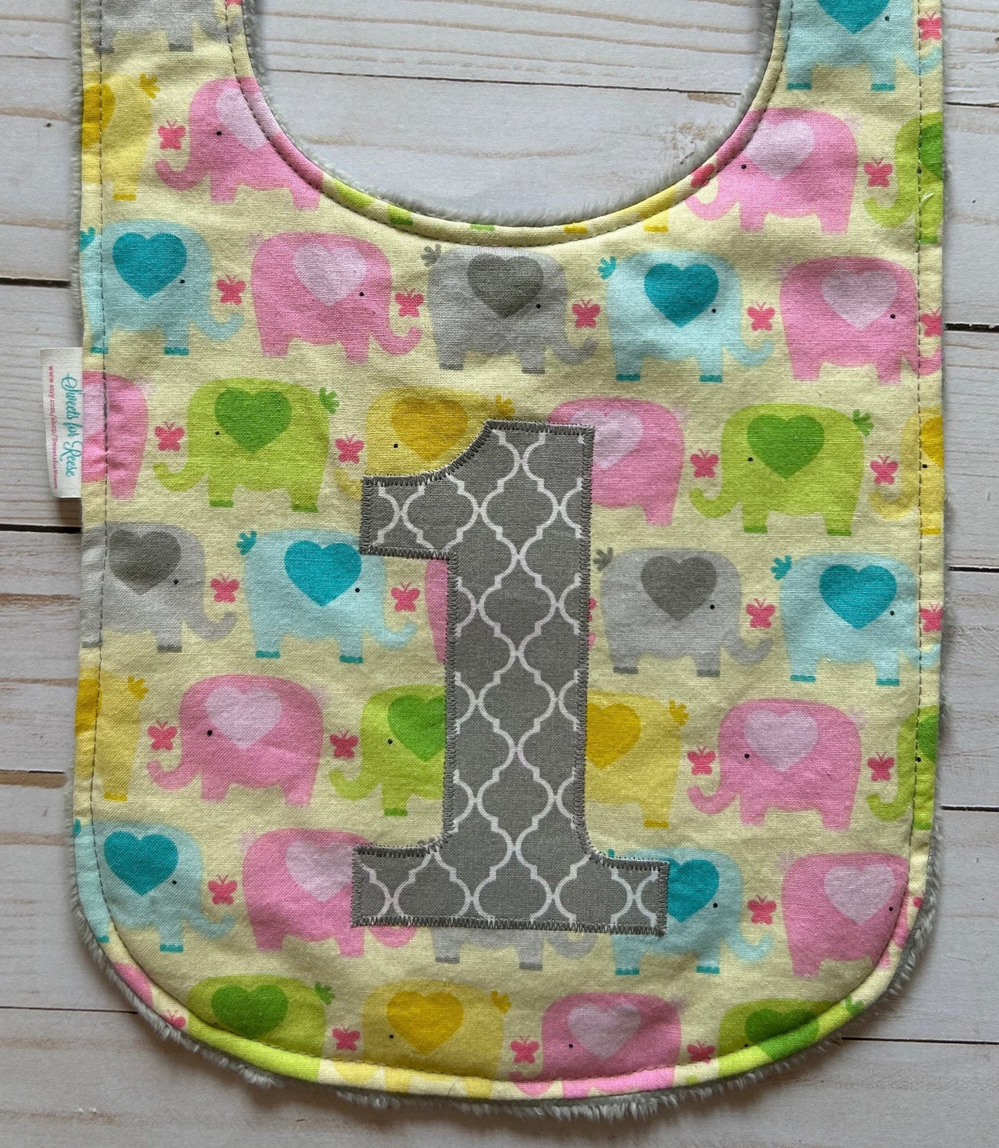 Elephants First Birthday Bib