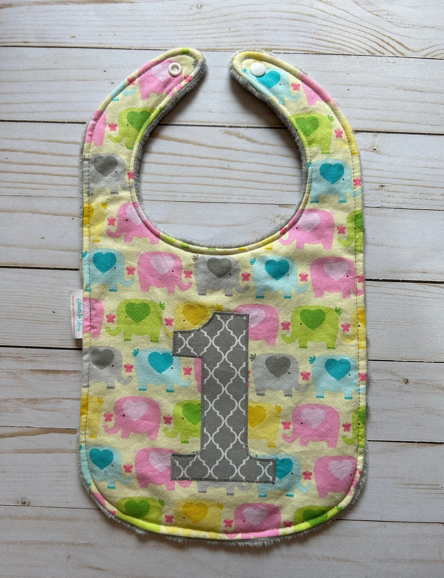 Elephants First Birthday Bib