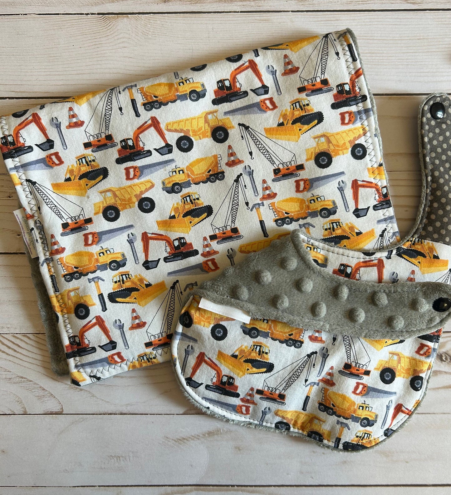 Construction Bib and Burp Cloth Set