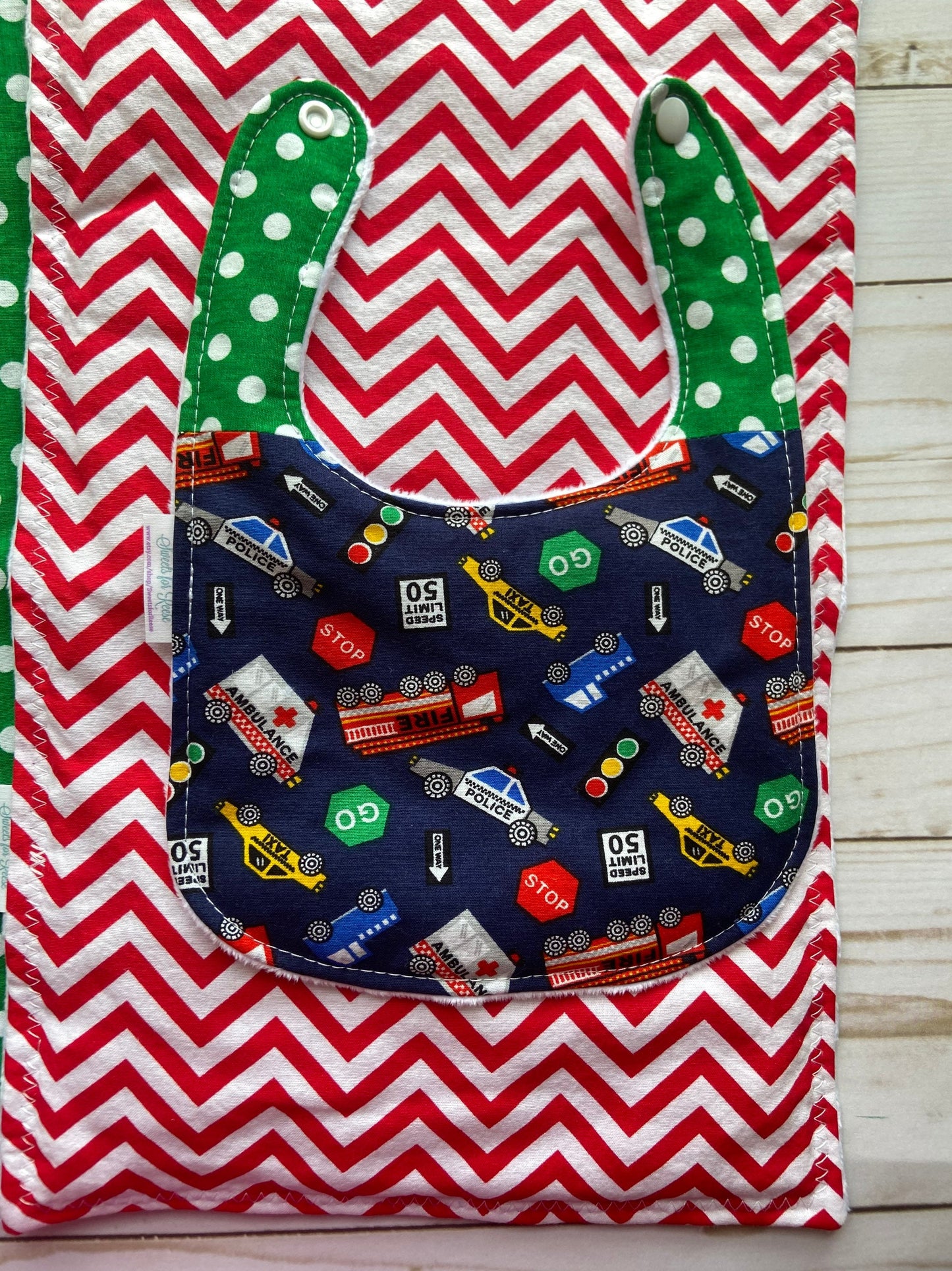 Emergency Vehicles Construction Cars Burpcloths & Bib Set- Set of 4