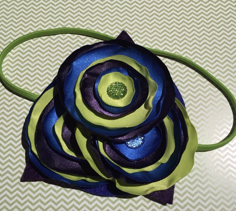 Blueberry, Key Lime and Grape Silk Burned Edges Flower Headband