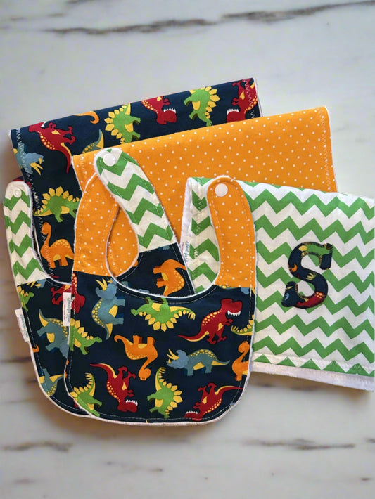 Dinosaur Burp Cloths and Bibs Set