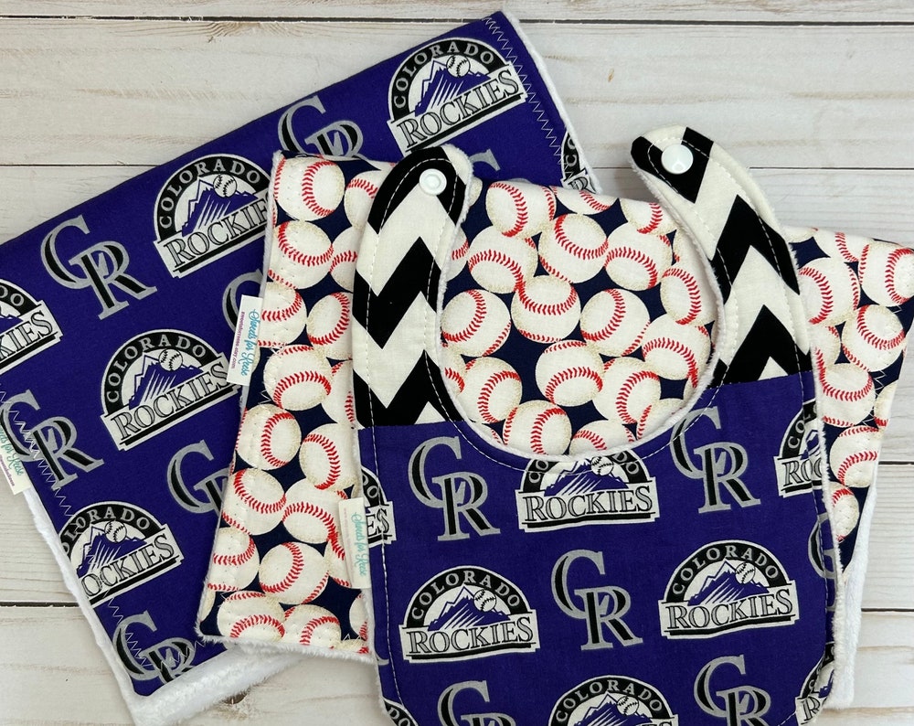 Colorado Rockies Baseball Set - 2 Burp Cloths and 1 Bib