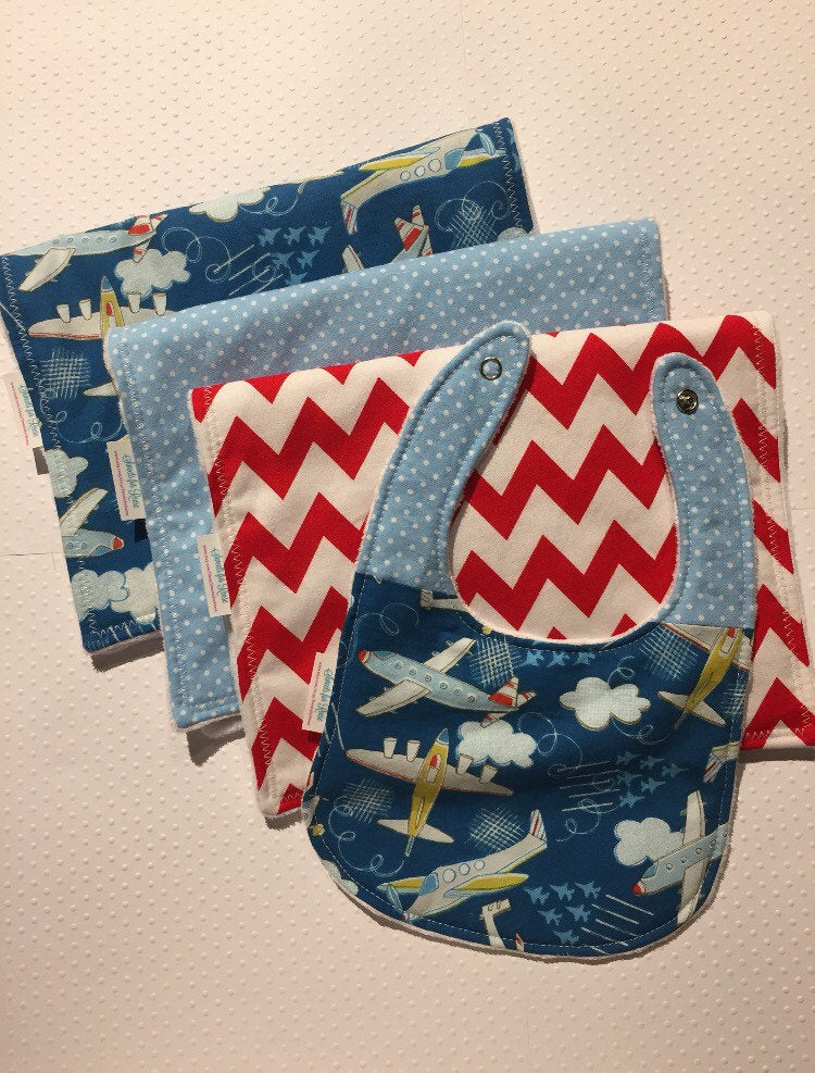 Airplanes Burpcloths & Bib Set- Set of 4