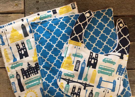 London Burp Cloth and Bib Set - Set of 3