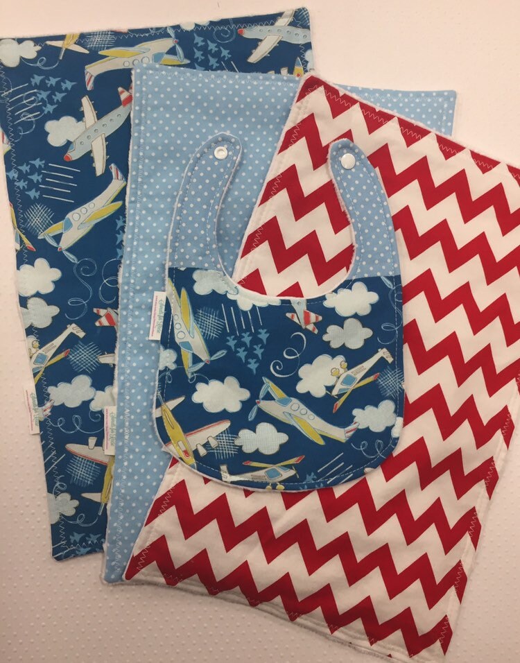 Airplanes Burpcloths & Bib Set- Set of 4