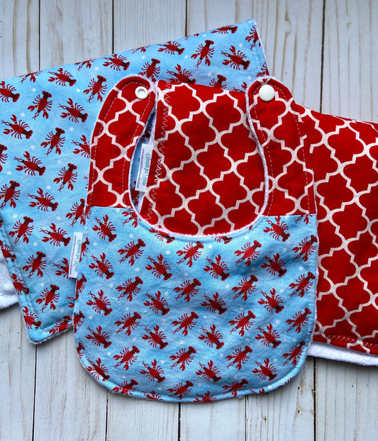 Lobster Burp Cloth and Bib Set - Set of 3