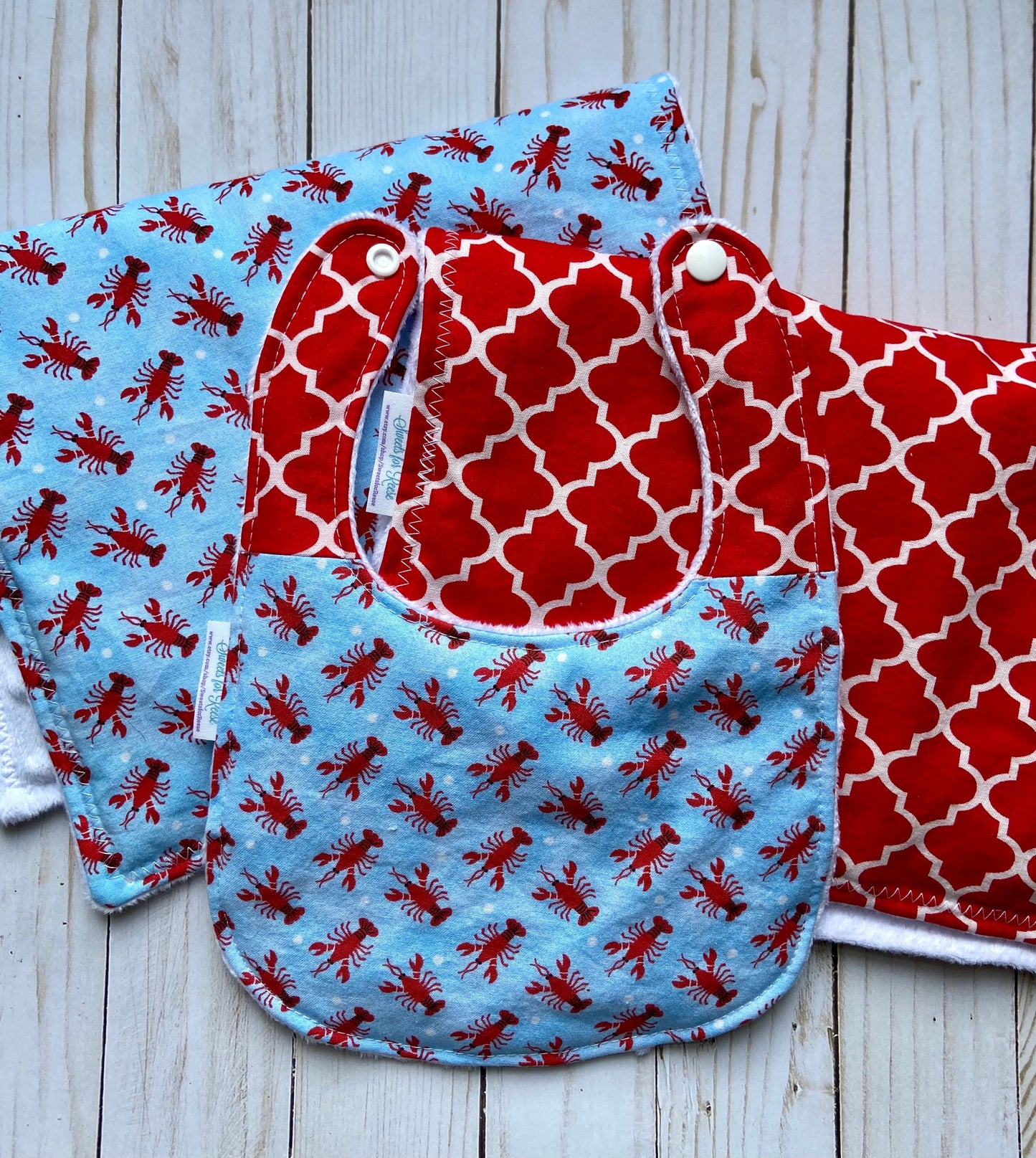 Lobster Burp Cloth and Bib Set - Set of 3