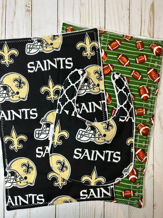 New Orleans Saints 2 Burp Cloths and 1 Bib Set